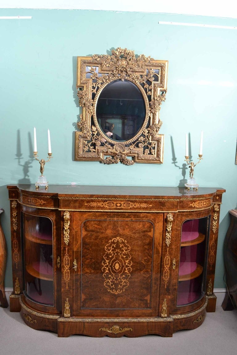 Antique Victorian Burr Walnut Inlaid Credenza C1860 5