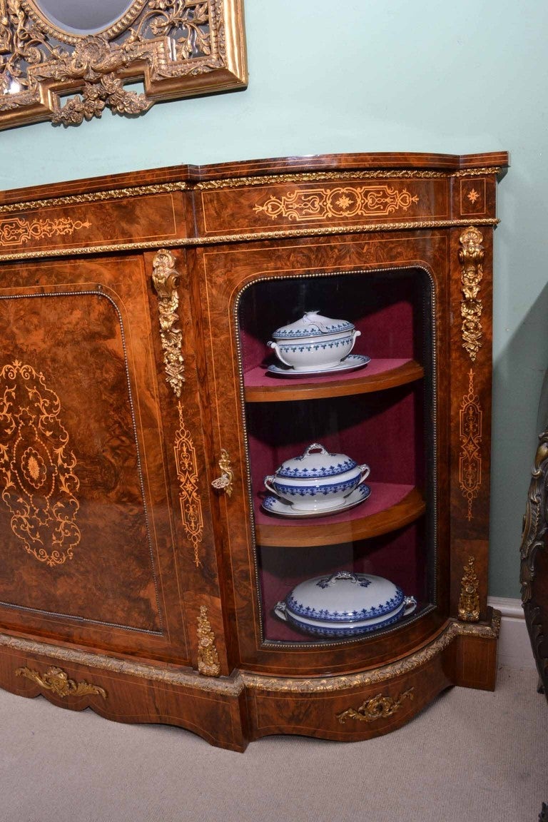 Antique Victorian Burr Walnut Inlaid Credenza C1860 4
