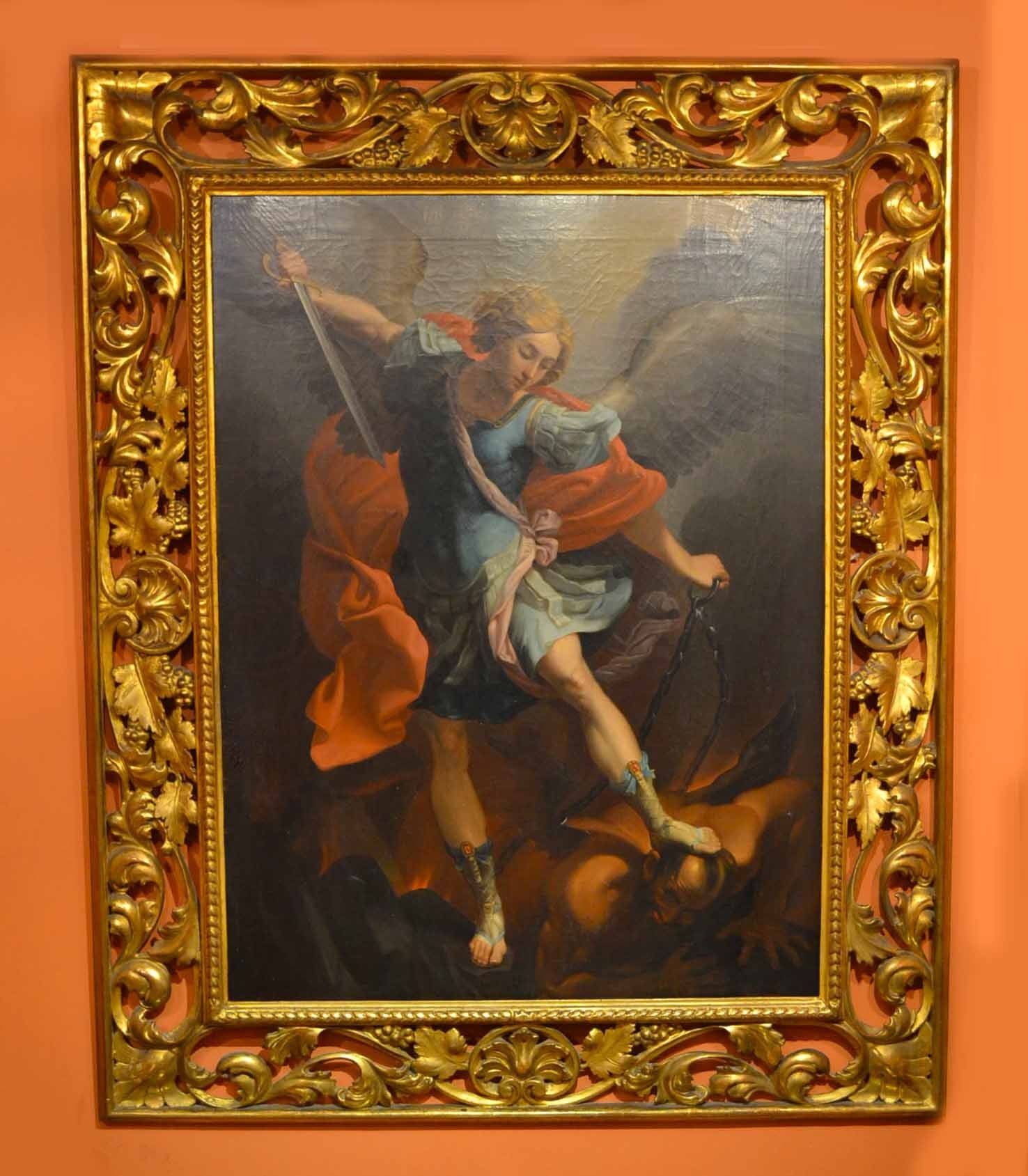 Antique Oil Painting "St Michael" after Guido Reni