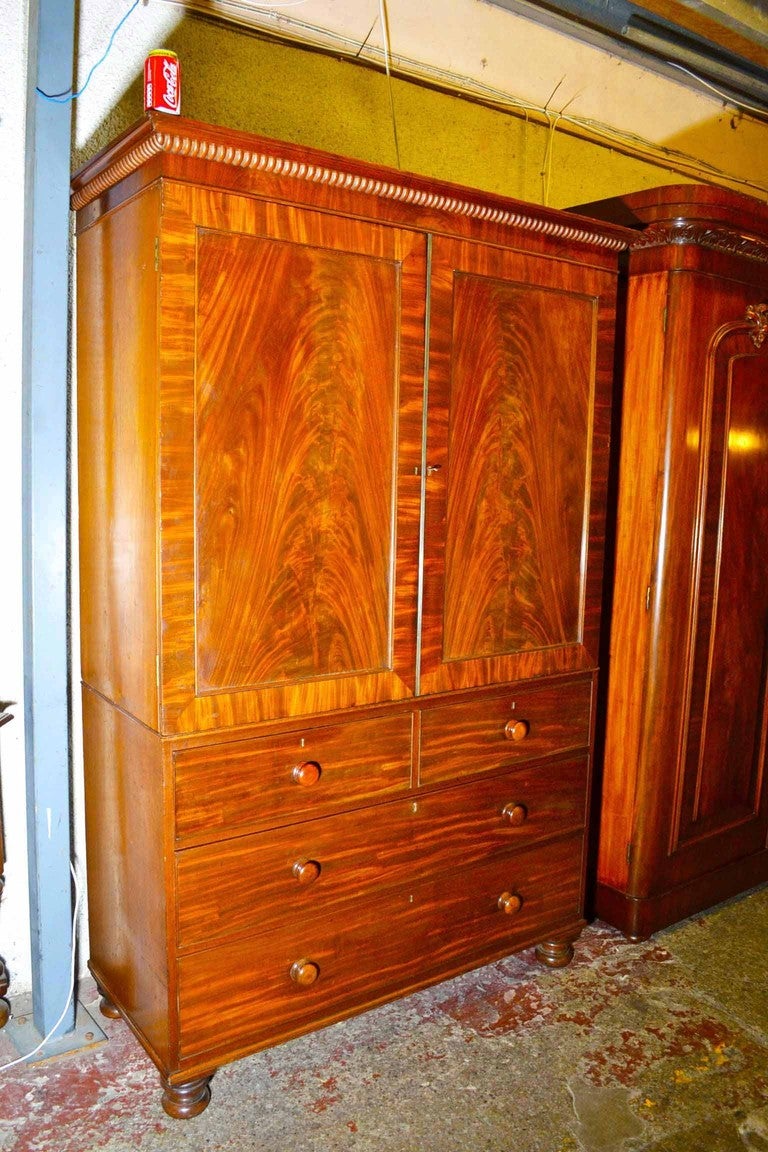 Antique English Linen Press Wardrobe Talboy c.1830 3