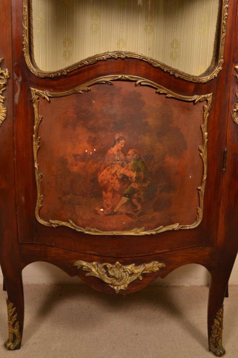 Mahogany Antique French Vernis Martin Display Cabinet circa 1880