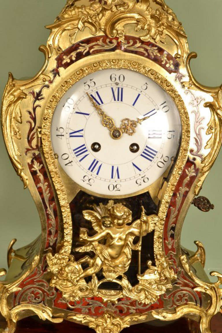 Antique French Boulle Mantel Clock on Stand circa 1860 1