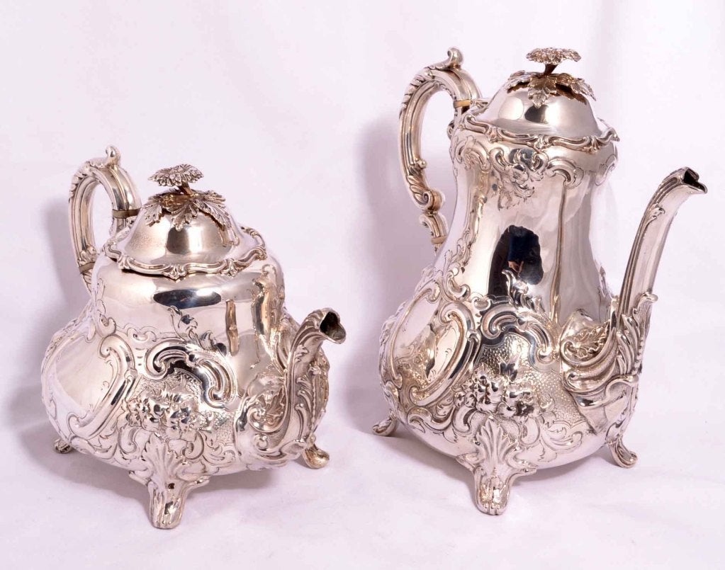 20th Century Antique English Silver Rococo Tea & Coffee Set 1865