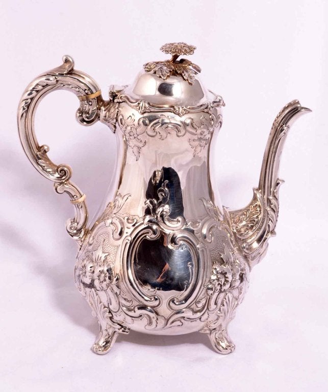 Antique English Silver Rococo Tea & Coffee Set 1865 1