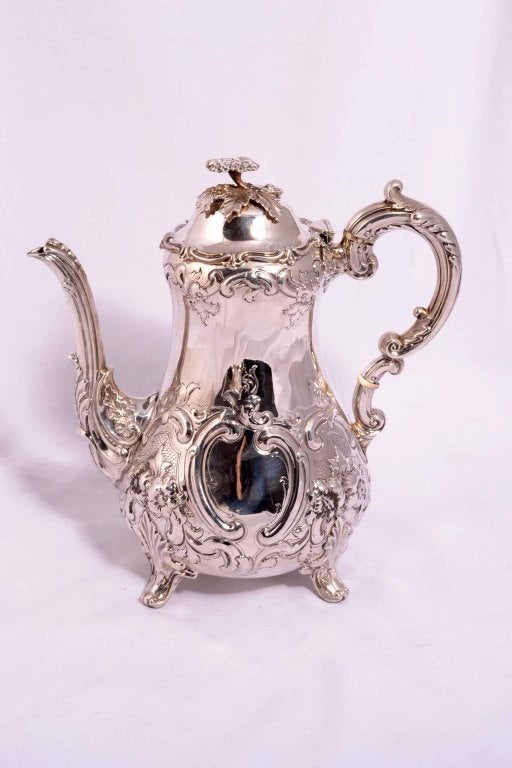 Antique English Silver Rococo Tea & Coffee Set 1865 3