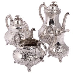 Antique English Silver Rococo Tea & Coffee Set 1865
