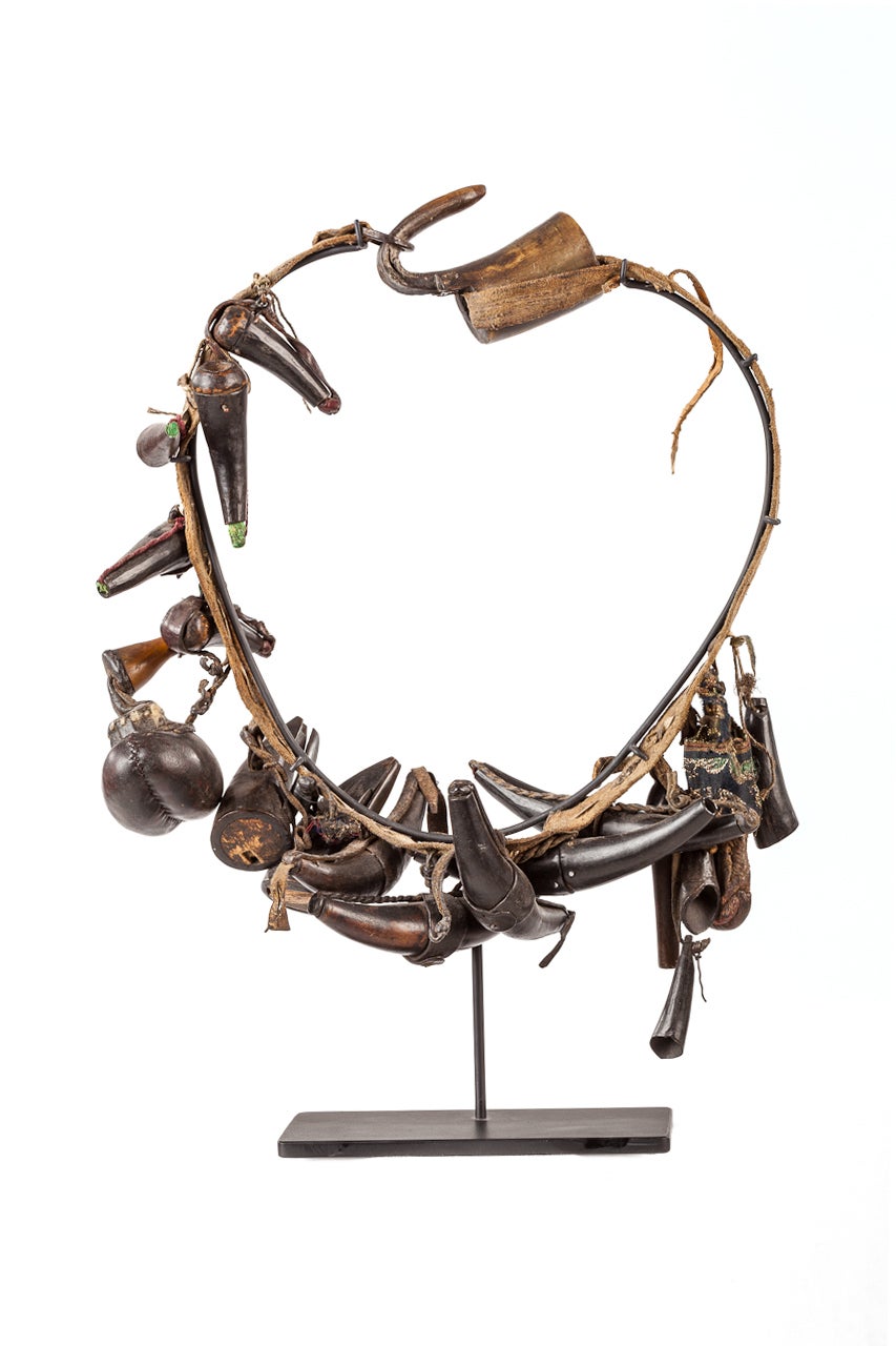 Tibetan  Leather 19th c. Bandelier For Sale