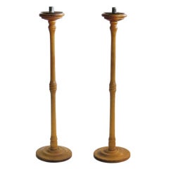 Pair of Wooden Candelabras with Tin Candle Holders from 1880s