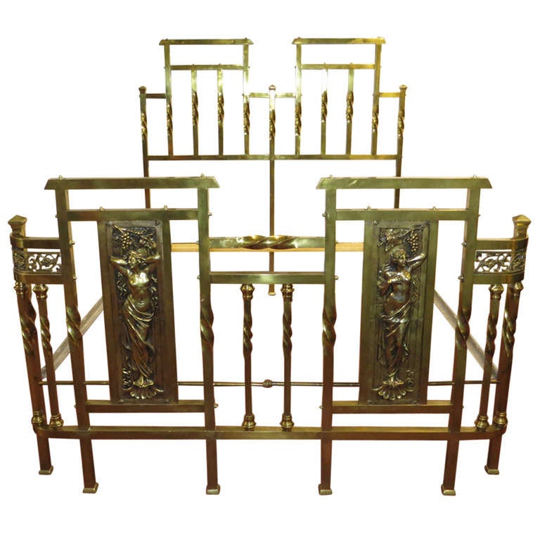 Art Nouveau brass queen size bed at 1stdibs