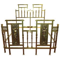 Vintage Art Nouveau brass queen size bed 