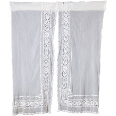 Antique Pair Battenburg and Applique Tape Lace Curtains