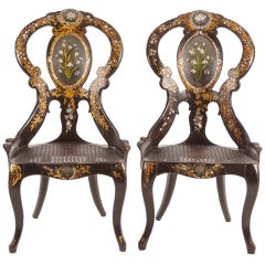 Papier Mache Victorian Painted and Mother of Pearl Inlaid Chairs