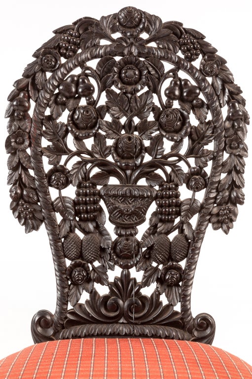 Pair carved ebony Burmese side chairs For Sale 1