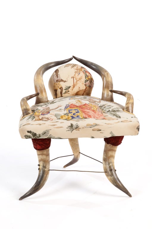 Long Horn ladies boudoir chair from the Victorian period, reupholstered in Roselli fabric