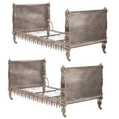 Antique Pair steel Gothic Revival  French Napoleon III campaign  beds