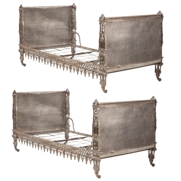 Pair steel Gothic Revival  French Napoleon III campaign  beds For Sale