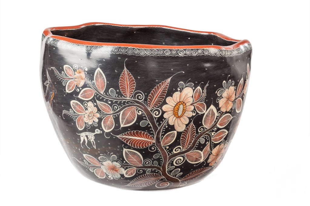 burnished non lead clay hand painted pot
