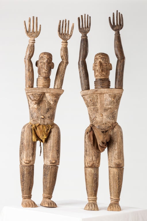 Pair Of Songe Carved Wood African Figures, 20th Century