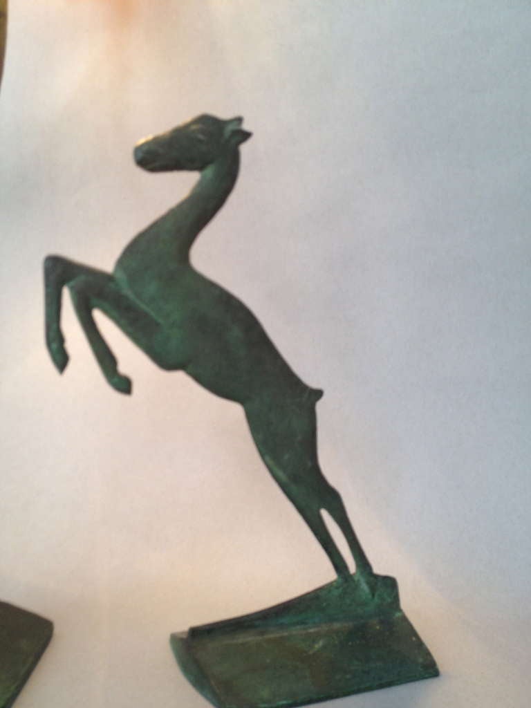 Bronze Running Giraffe and Stag Lamp Set In Excellent Condition For Sale In Woodstock, NY