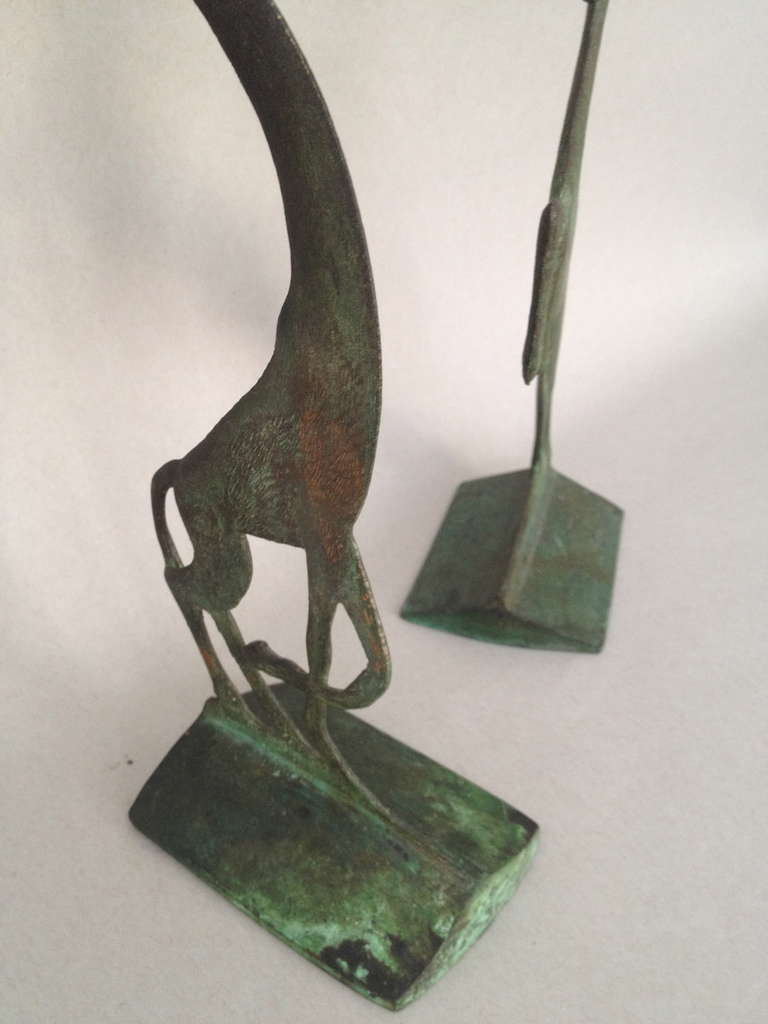 Bronze Running Giraffe and Stag Lamp Set For Sale 2