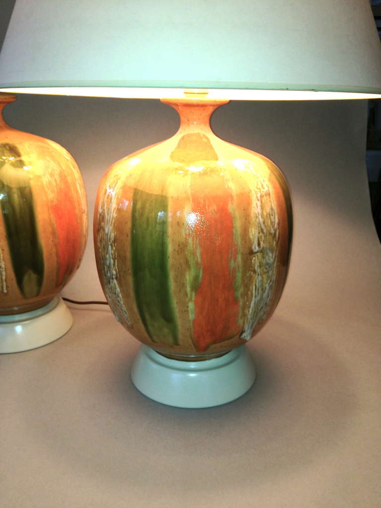 Modern Large, Earthtone Glazed Pottery Lamps For Sale