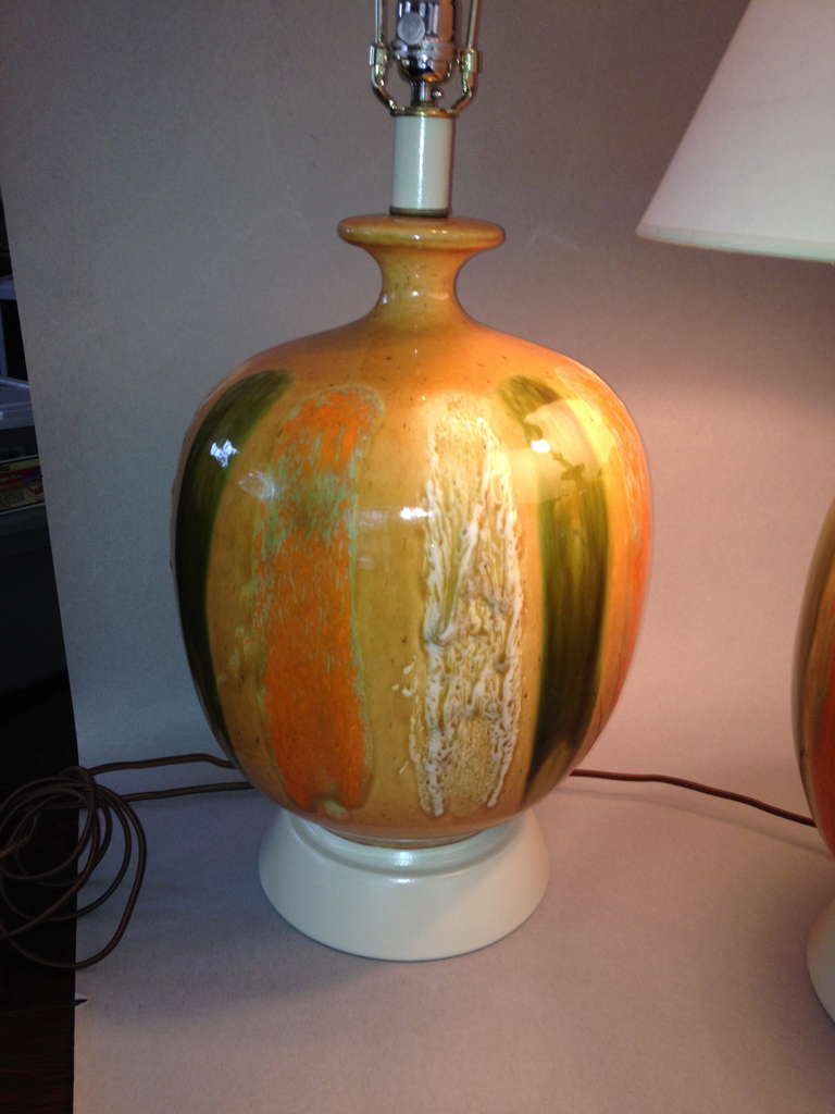 Italian Large, Earthtone Glazed Pottery Lamps For Sale