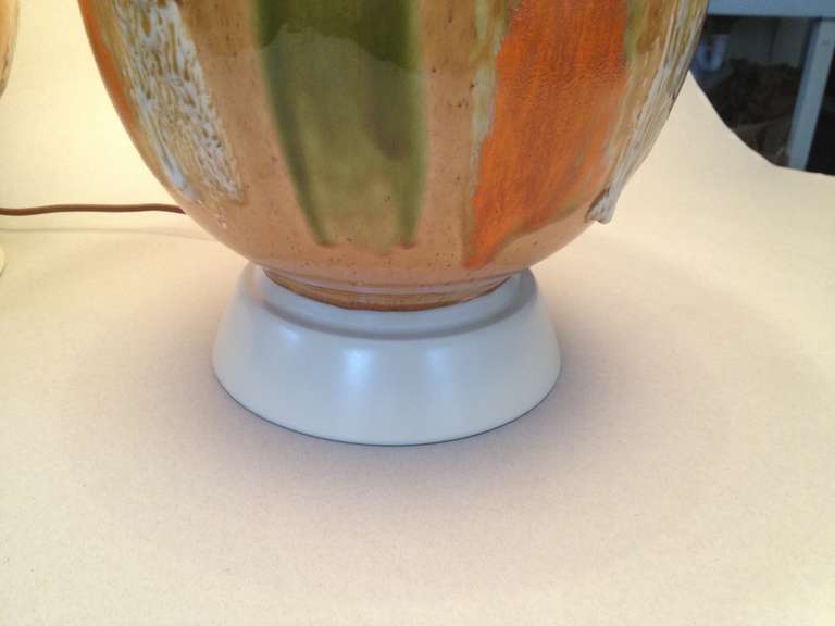 Mid-20th Century Large, Earthtone Glazed Pottery Lamps For Sale