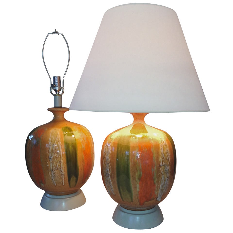 Large, Earthtone Glazed Pottery Lamps For Sale