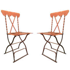 Antique A Pair of French Iron Garden Chairs