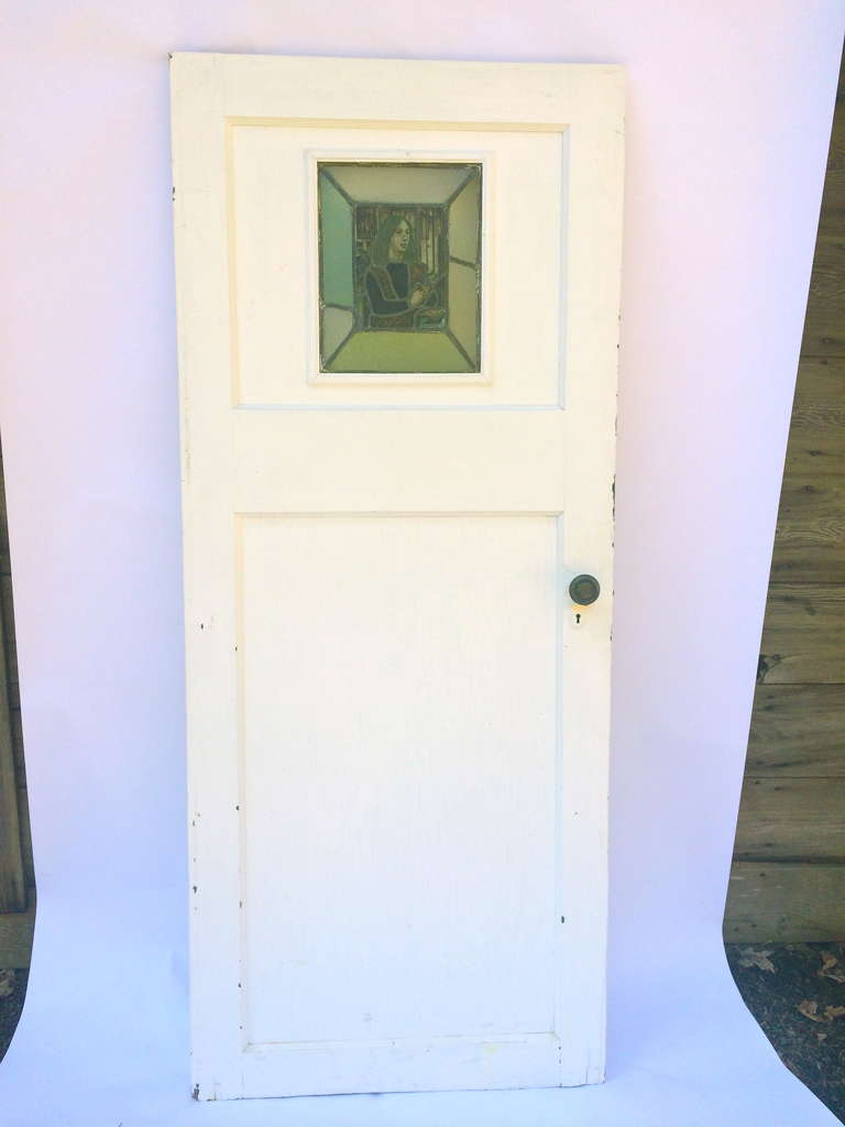 American Craftsman Door with Stained Glass Panel For Sale