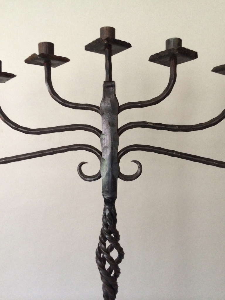 Swedish Seven-Light Hand-Forged Iron Candelabra In Excellent Condition For Sale In Woodstock, NY