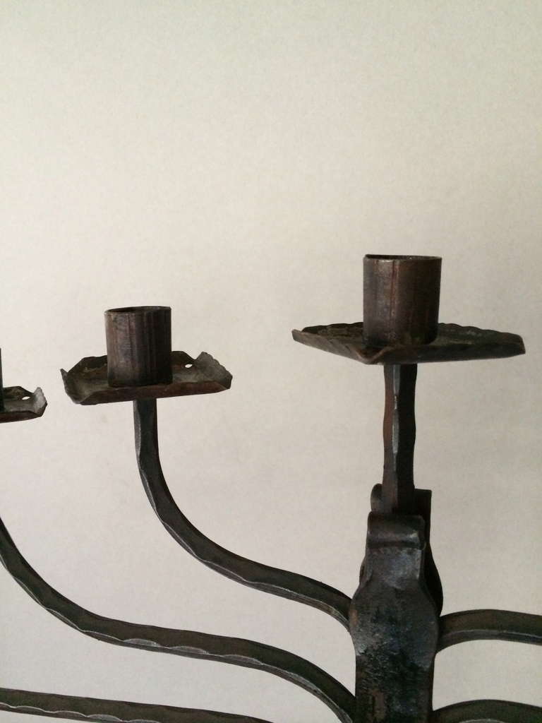 Swedish Seven-Light Hand-Forged Iron Candelabra For Sale 4