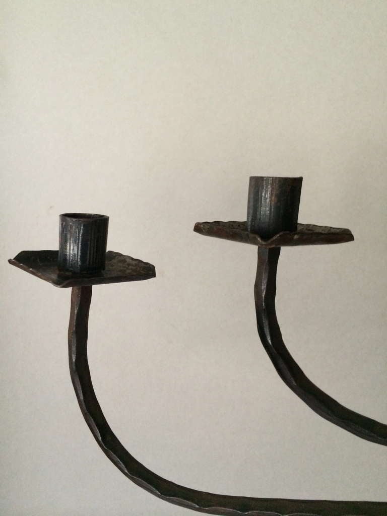 Swedish Seven-Light Hand-Forged Iron Candelabra For Sale 5