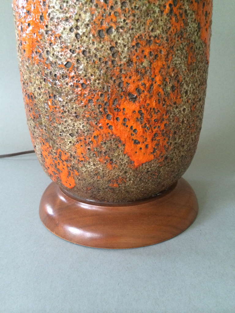 Tall Lava Glazed Pottery Lamp In Excellent Condition For Sale In Woodstock, NY