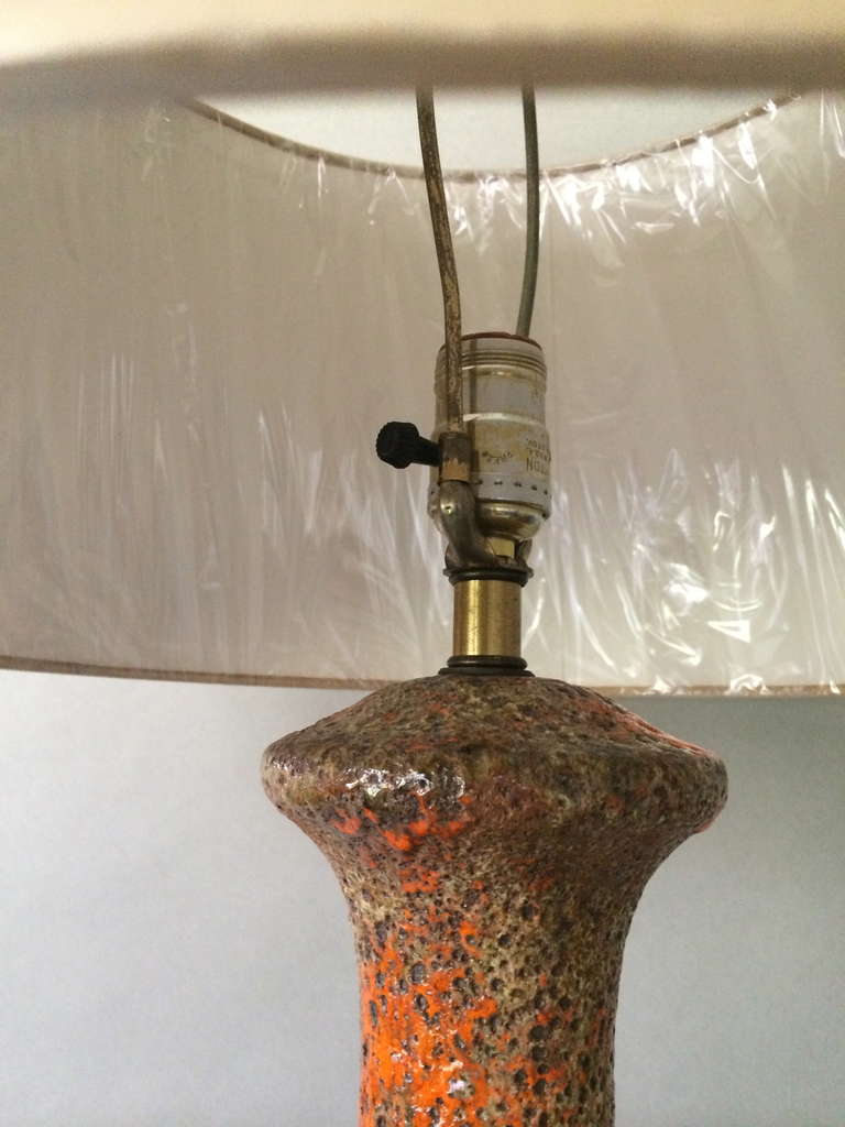 Mid-20th Century Tall Lava Glazed Pottery Lamp For Sale