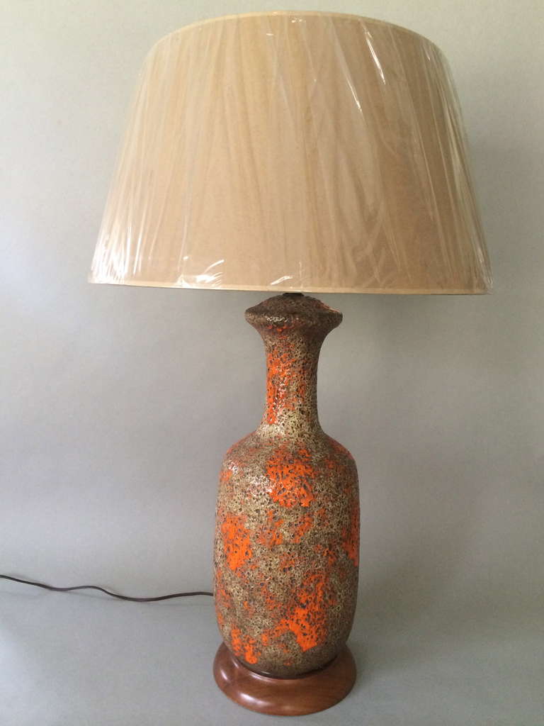 Tall Lava Glazed Pottery Lamp For Sale 1