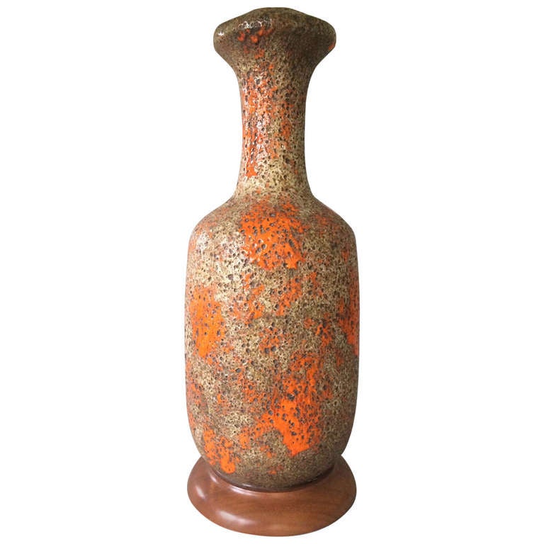 Tall Lava Glazed Pottery Lamp For Sale