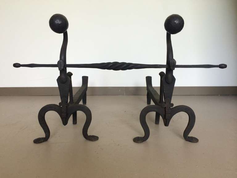 Hand Wrought Andirons with Cross Bar