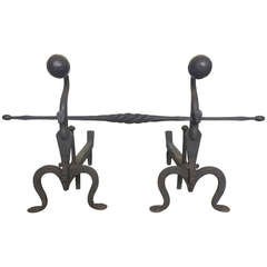 Hand Wrought Andirons with Cross Bar