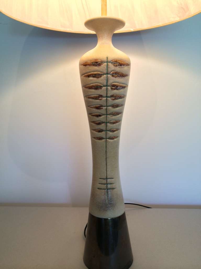 Glazed Tall, Thin, Italian Pottery Lamp For Sale