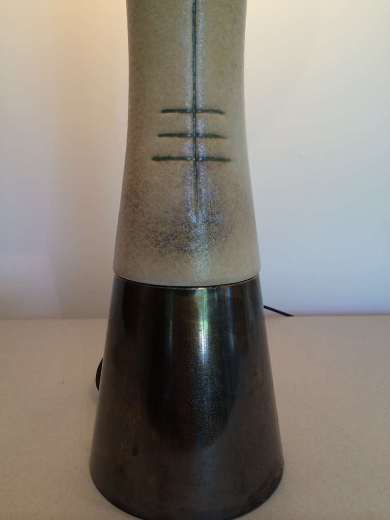 Tall, Thin, Italian Pottery Lamp In Excellent Condition For Sale In Woodstock, NY