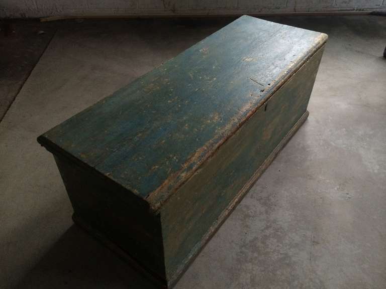 19th Century Pine Blanket Box in Prussian Blue For Sale