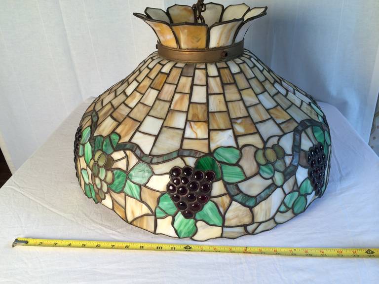 Leaded Glass Hanging Fixture In Good Condition For Sale In Woodstock, NY