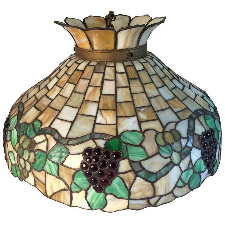 Leaded Glass Hanging Fixture For Sale