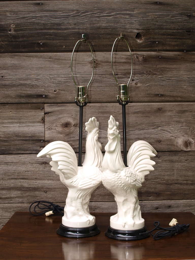 American Porcelain Rooster Lamps For Sale