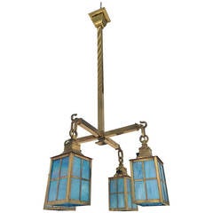 Brass and Glass Arts and Crafts Period Chandelier