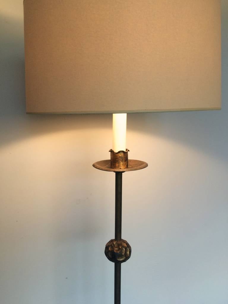 1940s French Floor Lamp with Gilt Surface In Excellent Condition For Sale In Woodstock, NY