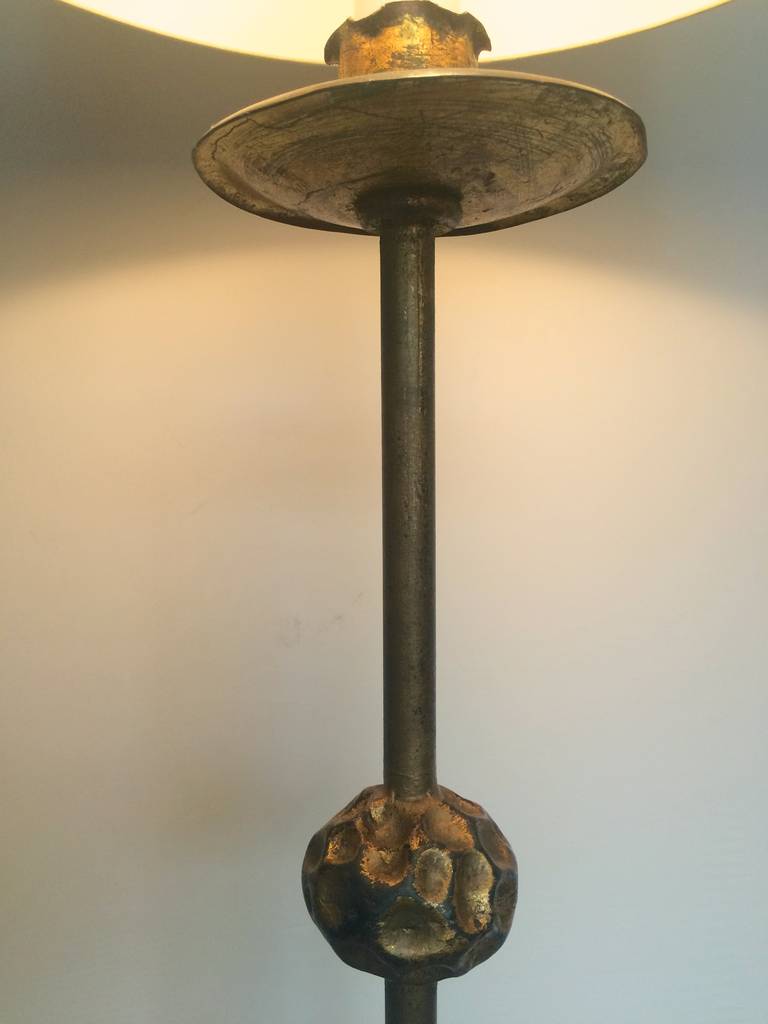 Mid-20th Century 1940s French Floor Lamp with Gilt Surface For Sale