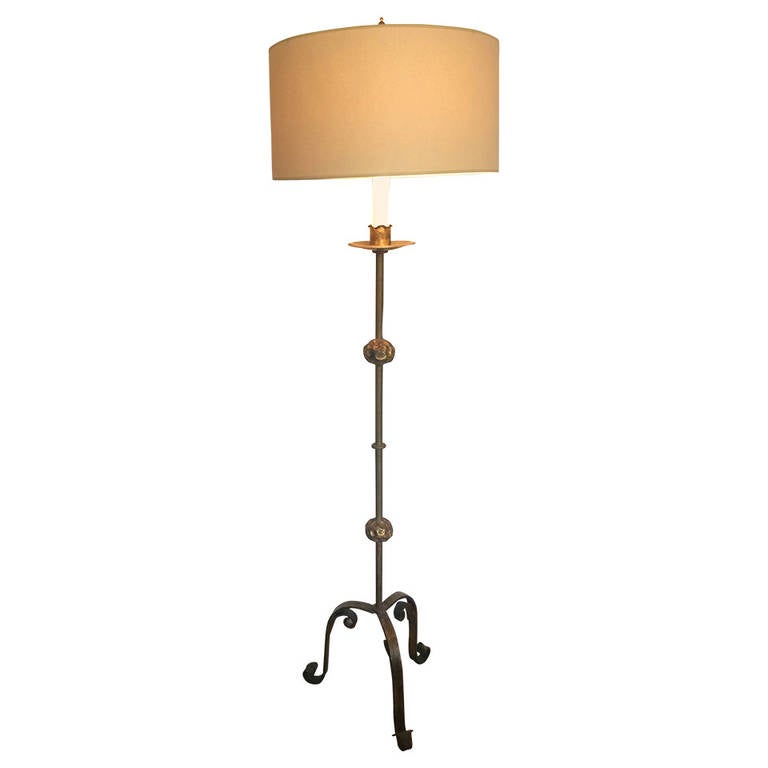 1940s French Floor Lamp with Gilt Surface For Sale