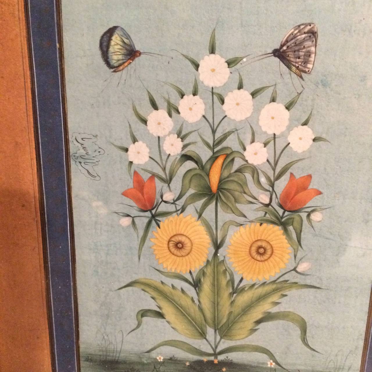 Gouache Persian Floral Miniatures For Sale